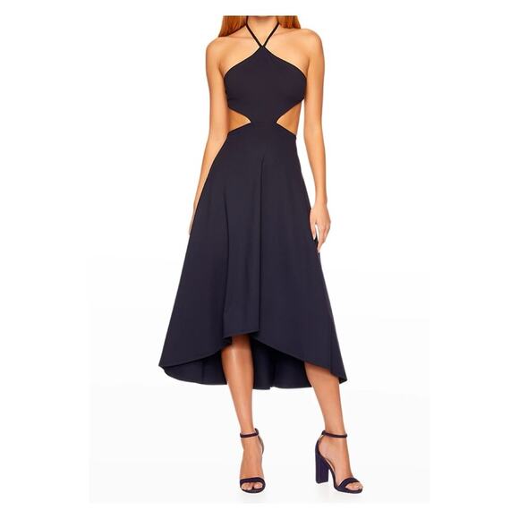 NWT Susana Monaco Cut Out Waist High Low Midi Halter Dress L Blue - Picture 1 of 7